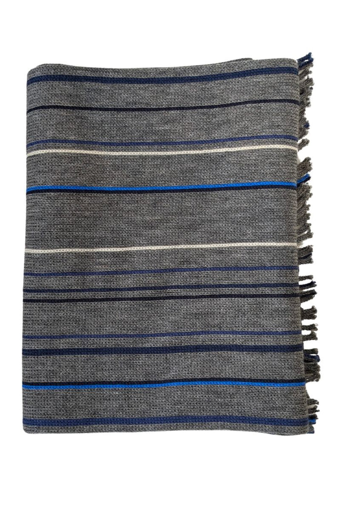 Scarf Wool Grey w/Blue Stripes