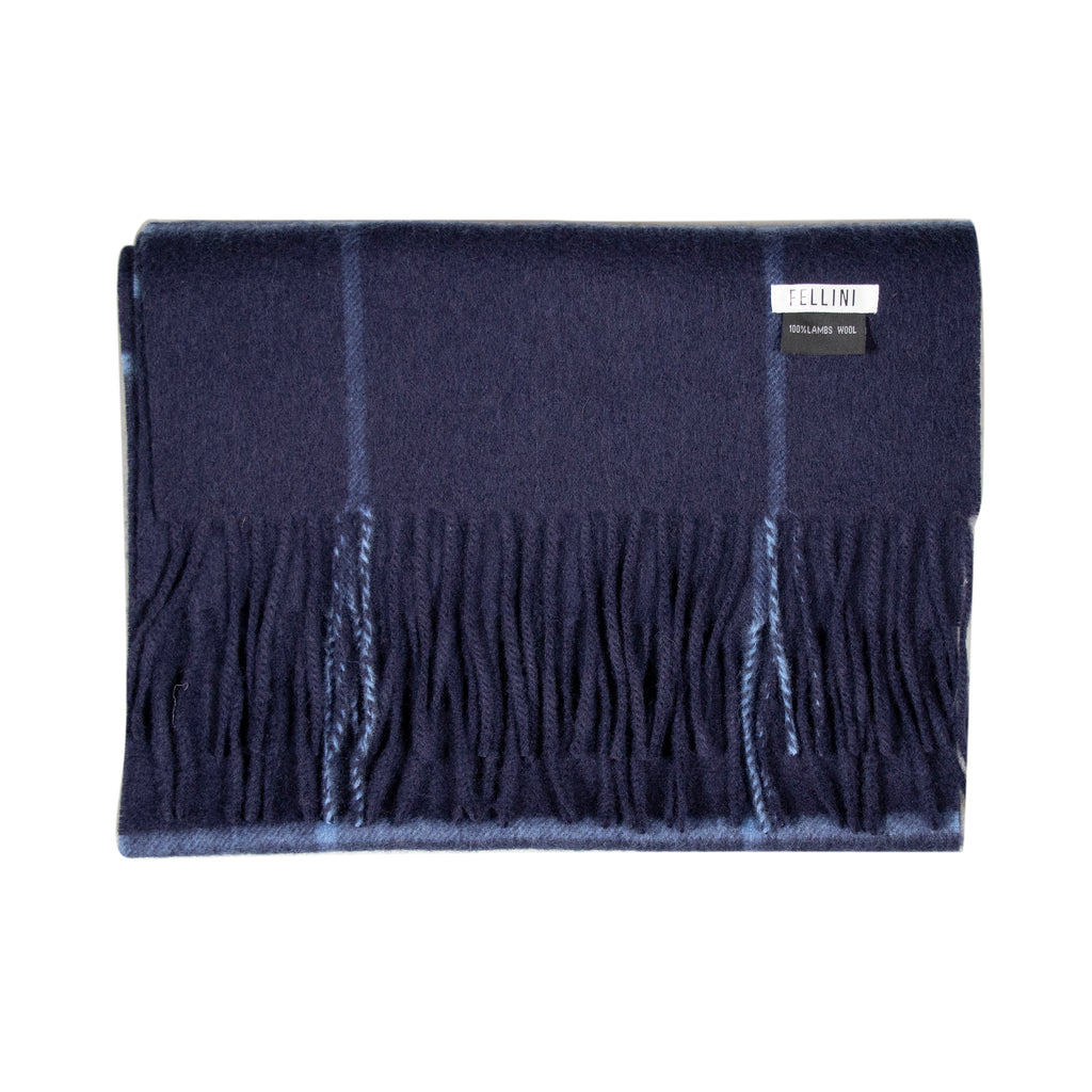 Scarf Lambswool Navy Large Plain Check