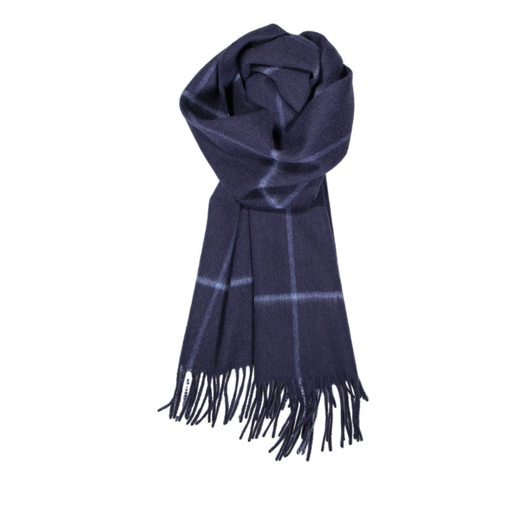 Scarf Lambswool Navy Large Plain Check