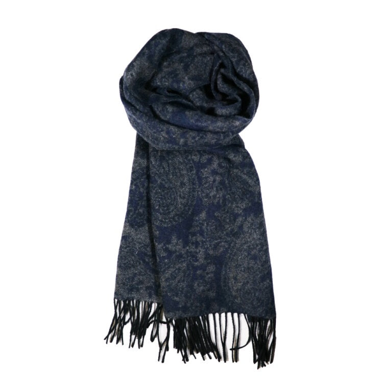 Scarf Lambswool Navy & Grey Filigree